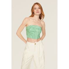 Green abstract Tencel blend (61% Tencel, 36% Polyester, 3% Elastic). Top. Sleeveless. Strapless. Back zipper closure. 10" from shoulder to hemline. Imported. Elastic Top, Green Abstract, Rent The Runway, Closet Designs, Ocean Inspiration, Top Sleeveless, Linen Pants, Tube Top, Elastic