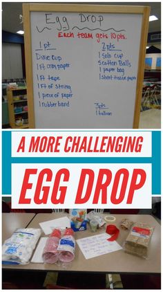 an egg drop is shown with the words eggs drop written on it