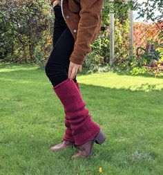 Felt wool leg warmers Burgundy Red. Knitted felted knee length leg warmers 100% wool. For warm dry toasty legs all along cold season. I knit and then felt these leg warmers - they are absolutely natural. Handmade 100% natural wool warm thick leg warmers. Only boiling water and soap were used in the process. Can be washed in washing machine on wool or gentle mode in cool water. Warmers are very warm, durable, a bit stretchy. 100% wool makes them warm, felting makes them soft and wind resistant. Length about 17 inch / 43 cm. Leg warmers are made to order. I will make such leg warmers for you in about a week after purchase. Various collours are available by request. Fitted Leg Warmers For Winter Outdoor Use, Red Knee-high Leg Warmers For Winter, Red Fitted Leg Warmers For Winter, Fitted Red Leg Warmers For Winter, Mid-calf Leg Warmers For Fall, Stool Cover Crochet, Wool Leg Warmers, Stool Covers, Warm Leggings