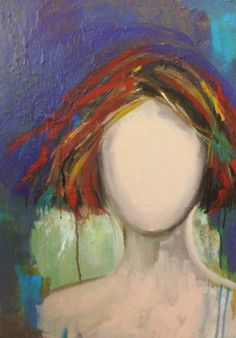 a painting of a white mannequin with colorful hair