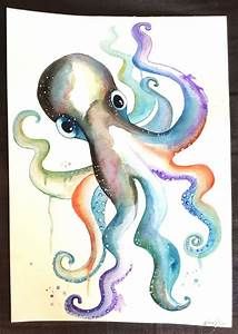 an octopus is painted with watercolors on paper