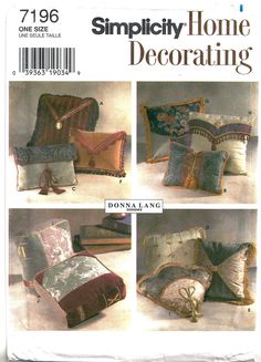 an image of pillows and cushions on the cover of a sewing pattern for home decor