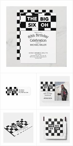 an advertisement for a birthday party with black and white squares