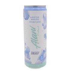 an energy drink with blue flowers on it