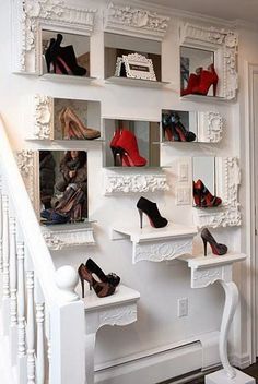 there are many pairs of high heel shoes on display in the store's website