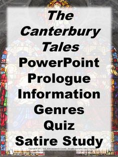 an image of the text in front of a stained glass window that reads, the canterbury tales powerpoint prolong information