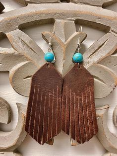 Roadhouse leather earrings with fringe and turquoise boho | Etsy Western Earrings Cheekys Boutique, Cowhide Earrings, Magic Fashion, Rustic Earrings