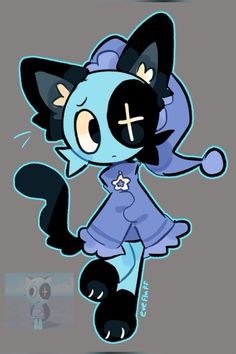 a cartoon character with black hair and blue eyes, holding a cross on her chest