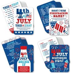 four fourth of july coasters with red, white and blue designs