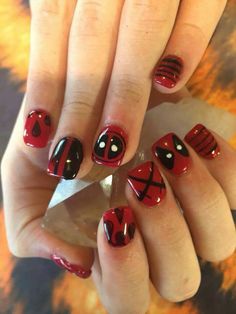 Awesome nails Marvel Gel Nails, Daredevil Nails, Red Hair Superhero, Marvel Themed Nails