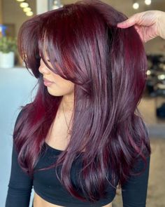 Work Safe Hair Color, Violet Hair Colors With Highlights, Violet Red Hair Color With Highlights, Dark Cherry Red Hair With Highlights, Violet Red Hair Color, Cherry Cola Red Hair, Pelo Color Borgoña, Cola Hair, Pelo Color Vino