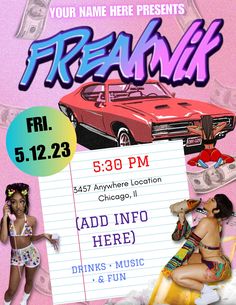 Y2k Party Flyer, Freaknik Flyer, Freaknik Party, Bday Photoshoot, Summer Cookout, Summer Jam, Y2k Party, Summer Cookouts, 35th Birthday