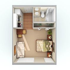 an overhead view of a two bedroom apartment