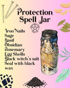 Samhain Spell Jar, Jar Spells Witchcraft, Protection Spell Jar, Witches Jar, Witch Balls, Spell Bottles, Candle Magic Spells, Witch Symbols, Lunar Witch