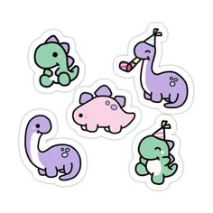 four different colored stickers with animals on them, one is purple and the other is green