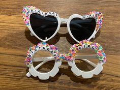 Birthday sunglasses for the big day! Fun, colourful, jazzy glasses for birthday celebrations!  flower glasses children aged 1-8 heart glasses adults and teens Playful Tinted Sunglasses For Birthday, Playful Multicolor Sunglasses For Birthday, Playful Pink Sunglasses For Birthday, Playful Personalized Sunglasses For Party, Birthday Sunglasses, Beaded Sunglasses, Heart Glasses, Beach Party, 50th Birthday