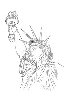 the statue of liberty is shown in this black and white drawing, it looks to be holding