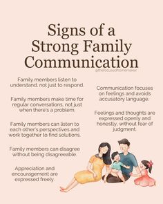 the signs of a strong family communication info sheet is shown in this graphic above it's caption