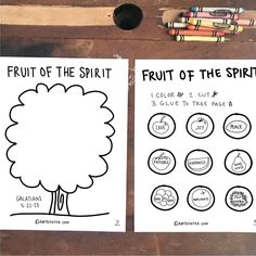 fruit of the spirit coloring pages with crayons and pencils next to them