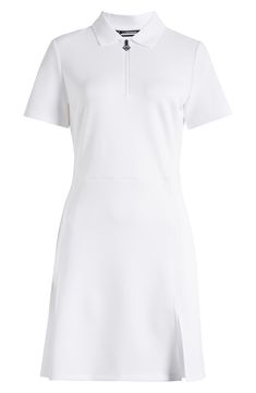 This polo-dress made from a high-stretch knit with advanced moisture transport provides gives you ultimate comfort on hot days. It comes complete with interior shorts for more coverage on the court or out on the green. 35" length dress; 2 1/2" inseam; 20" leg opening; 9" front rise; 12" back rise short (size Medium) Quarter-zip closure Rib collar Short sleeves Side zip pocket Includes shorts Moisture-wicking fabric engineered for dryness and comfort Partially lined 80% polyester, 20% elastane Ma J Lindeberg, White Polo, Fragrance Design, Casual Fit, Polo Dress, Free Fabric, Hot Days, The Court, Fit Inspo