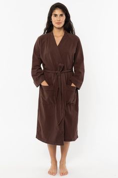 Our House Robe is made of 100% cotton and can be worn in and out of the house. Made of heavy jersey, it'll be your new staple after a bath, as a poolside coverup, and for a casually chic look at home or while you're out running errands. Features 3/4 raglan sleeves, 2 front pockets, and a waistband that's attached to the back so you'll never misplace it. Tie the straps in a knot at the back if you'd rather wear this piece untied. This style is also garment dyed and shrink-free. This item is a gar Rose Taupe, Casually Chic, White Spaghetti, Los Angeles Apparel, Black Layers, Romantic Colors, Red Baby, Love Rose, House Made