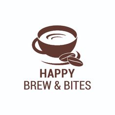 the logo for happy brew and bites, which is designed to look like a cup of coffee