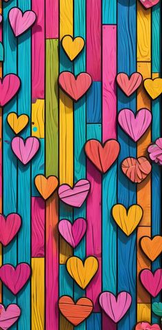 colorful wooden planks with hearts painted on them