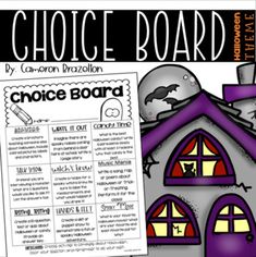 the choice board for halloween with an image of a house