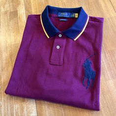 Gorgeous Burgundy Polo With Blue Collar, Gold-Tipped Collar And Sleeves, And A Big Blue Pony Logo On Left Chest. Custom Slim Fit. Nwt Mint Condition. Nh5fe4x4sa3s Long Sleeve Rugby Shirts, Polo Shirt Colors, Grey Polo Shirt, Slim Fit Polo Shirts, Polo Ralph Lauren Shorts, Slim Fit Polo, Ralph Lauren Polo Shirts, Ralph Lauren Long Sleeve, Ralph Lauren Shorts