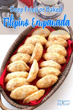 deep fried or baked tilips empanada in a basket on a table