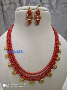 Coral Neckset Coral Sets In Gold, Corals And Pearls Jewellery, Coral Jewelry Indian Gold, Coral Beads Jewellery, Lightweight Jewellery, Cooking Sweets, Coral Jewelry Set, Ear Tops, Gold Jewelry Outfits