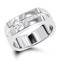 a white gold ring with diamonds on it