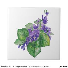 watercolor painting of purple flowers and green leaves