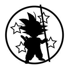 a black and white silhouette of a person holding a pole with stars in the background