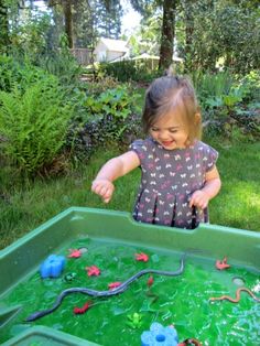 A swamp made from Gelatine! Very easy to do and very easy to choose a theme for play. Great sensory activity for all children, including those that are are affected by autism or learning differences. www.therapyforyourchild.com Rubber Maid, Preschool Jungle, Jungle Activities, Sensory Tubs, Sensory Tub, Rumble In The Jungle, Sensory Ideas, Learning Differences, Sensory Activity