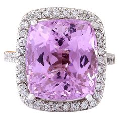 14.70 Carat Natural Kunzite 14K Solid White Gold Diamond Ring - Fashion Strada Oval Amethyst Ring, Kunzite Ring, Pink Kunzite, Yellow Gold Diamond Ring, White Gold Diamond Rings, Buying Diamonds, Engagement Jewelry, Pink Stone, Gold Diamond Rings