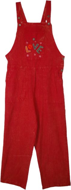 Cotton jumpsuit dungarees with Love embroidered on the bib pocket in the front and pockets on the side.  It`s handcrafted in a slouchy style and features adjustable button shoulder straps and elastic at the back of the waist for flexibility and comfort. #tlb #Sleeveless #bohemianfashion #Handmade #festivalclothing #cottonjumpsuit #bohojumpsuit Red Overalls, Cotton Dungaree, Simple Tank Tops, Boho Jumpsuit, Slouchy Style, Hippie Look, Bohemian Handmade, Trendy Skirts, Cotton Jumpsuit