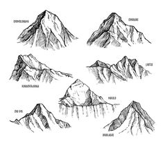 hand drawn mountains and their names