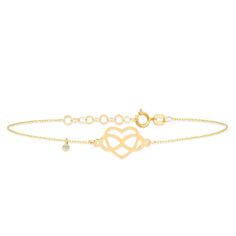 "This tiny infinity heart bracelet is timeless and exquisite, with a traditional heart and infinity design for a delightfully feminine accent to your style. This bracelet, made entirely of recycled 14k solid gold, is the ideal present for everyone you care about, including yourself. Elegant bracelet with 5 real diamond stones (0.05ct in total). The chain and other parts are made of 14k real yellow gold. ‣ 2 Years Warranty ‣ Free Express International Shipping ‣ Free returns within 30 days from t Heart And Infinity, Traditional Heart, Heart Bracelets, Solo Dress, Gold Heart Bracelet, Gold Jewelry Gift, Gift For Anniversary, Infinity Design, Chevron Necklace