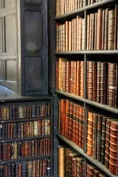 an old bookshelf filled with lots of books