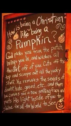 a chalkboard with writing on it that says, how is being a christian pumpkin?