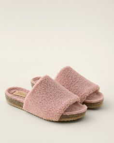 We gave these comfy sherpa slippers a touch of structure, so they're just right for relaxing around the house or dashing to the mailbox. Made in Italy, with a comfy but sturdy cork footbed and man-made sole.  Exclusive. Slip-on style.  Sherpa-lined cork footbed.  Man-made sole.  Italy. Cozy Slippers With Cushioned Footbed And Round Toe, Comfortable Indoor Slippers With Textured Footbed, Cozy Synthetic Slippers With Textured Footbed, Cozy Slip-on Slippers With Textured Footbed, Comfy Slippers With Cushioned Footbed For Loungewear, Open Toe Slippers With Textured Footbed For Indoor Use, Indoor Open Toe Slippers With Textured Footbed, Open Toe Indoor Slippers With Textured Footbed, Textured Footbed Open Toe Slippers For Indoor Use