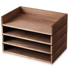 three wooden shelves stacked on top of each other