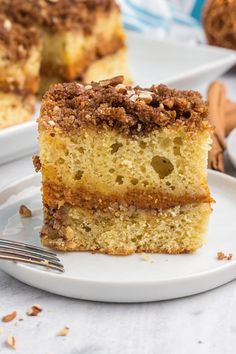 a slice of pumpkin coffee cake on a plate