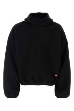 Black Pile Sweatshirt from Alexander Wang Luxury Black Sweatshirt For Winter, Luxury Urban Crew Neck Tops, Luxury Black Sweatshirt For Spring, Black Sweatshirt With Relaxed Fit And Funnel Neck, Black Sweatshirt With Funnel Neck In Relaxed Fit, Black Funnel Neck Sweatshirt With Relaxed Fit, Black Sweatshirt With Ribbed Cuffs And Funnel Neck, Black Sporty Funnel Neck Tops, Casual Fleece Turtleneck Top