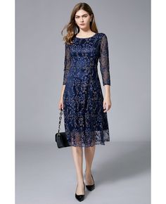 Get 10% off now! Buy l-5xl classy navy blue embroidered party dress with 3/4 sleeves at cheap price online. Free stable shipping and pro custom service since 2009. Groom Dresses, Groom Dress, Lovely Dresses, Gorgeous Dresses, I Dress, Beautiful Dresses, Nice Dresses, Party Dress, Navy Blue