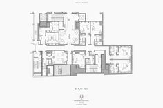 the floor plan for an apartment building with three floors and two bedroom apartments on each level