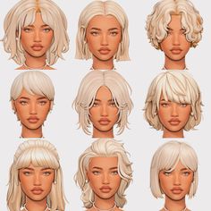 the different types of blonde hair are shown in various poses and sizes, including one woman's head