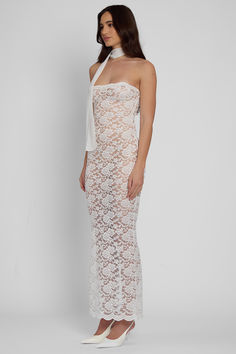 Our Soleil Scalloped Lace Midi Dress might be our most romantic dress yet! This white tube midi dress is exceptionally made from a stretch lace material that is soft and conforms to your body while the body-con silhouette was crafted with curves in mind so it will fit and adorn to the way your body moves. Fitted Lace Midi Dress For Evening, Lace Strapless Bodycon Dress, White Delicate Lace Dress For Evening, Elegant One-shoulder Lace Dress, White Maxi Dress With Scalloped Lace For Evening, White Scalloped Lace Maxi Dress For Evening, Bodycon Lace Dress With Lace Trim, White Sheer Lace Dress For Evening, Lace Bodycon Dress With Lace Trim