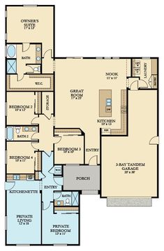 the floor plan for a home with three bedroom and two bath areas, including an attached garage